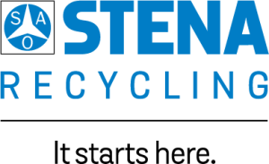 Logoen til Stena Recycling. Det står "It starts here" under Stena. 